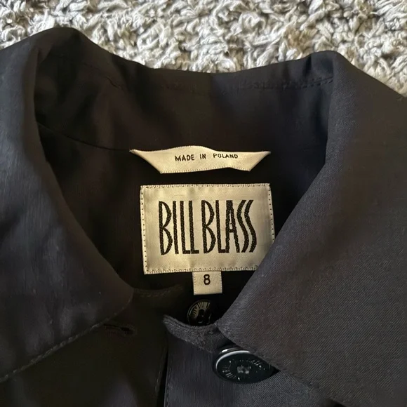 Bill Blass - Vintage 80’s Black Collared Trench Coat with Hood Attachment & Belt - Picture 3 of 9